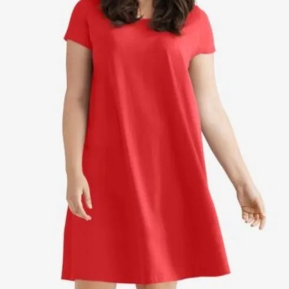 Woman Within A-Line Tunic Dress Chili Red Jersey T-shirt Pockets Woman Plus 5X - Picture 1 of 9